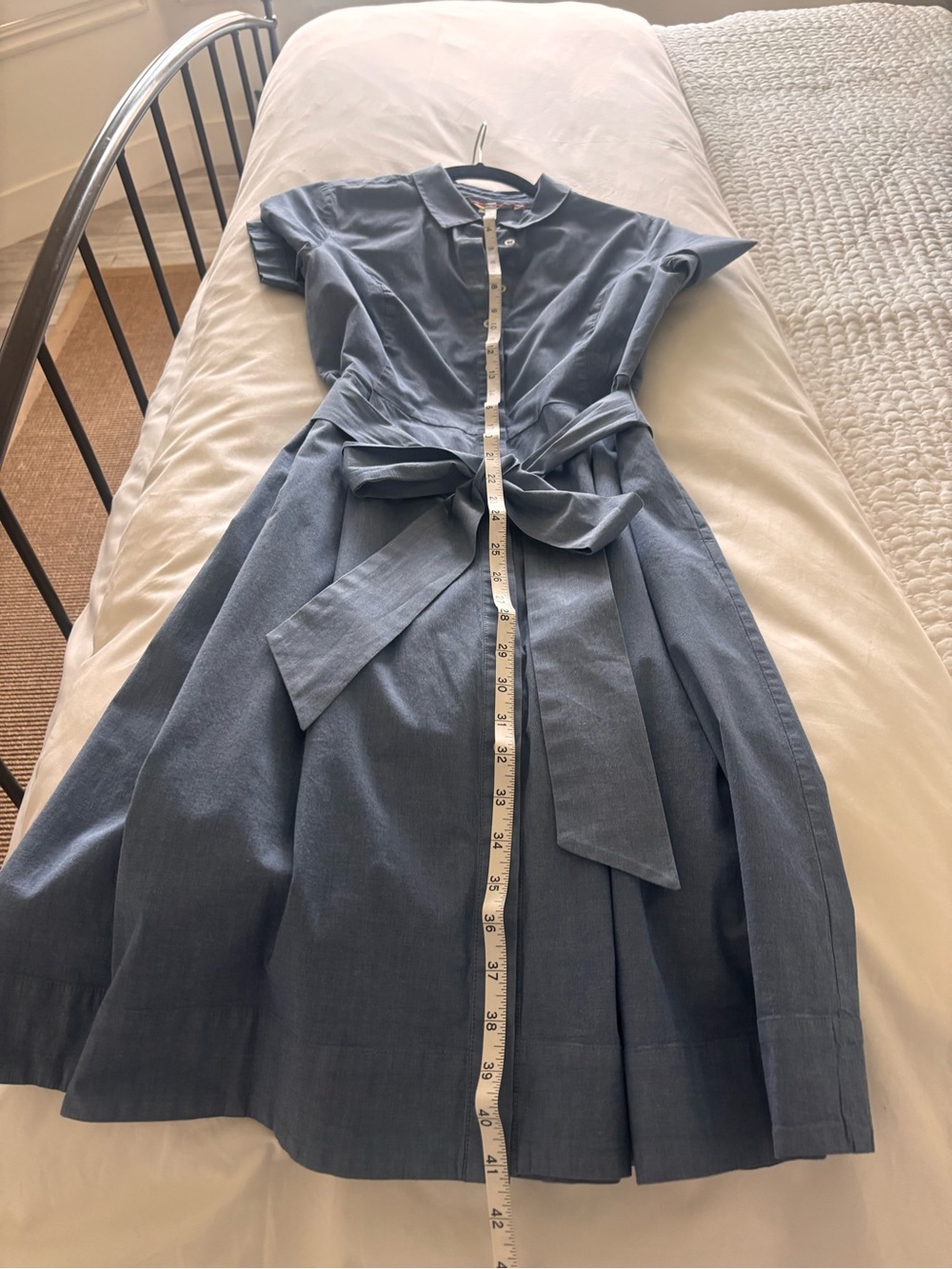 Boden Blue Button-Front Midi Shirt Dress with Waist Tie ANASTASIA DRESS 8 - Picture 4 of 6
